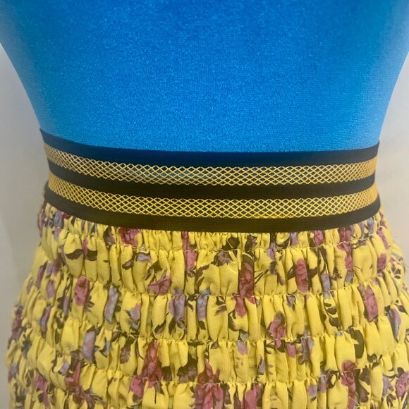 For Love & Lemons Odette Silk Smocked Floral Skirt Ruffled Yellow Size XSYellow - Picture 10 of 11